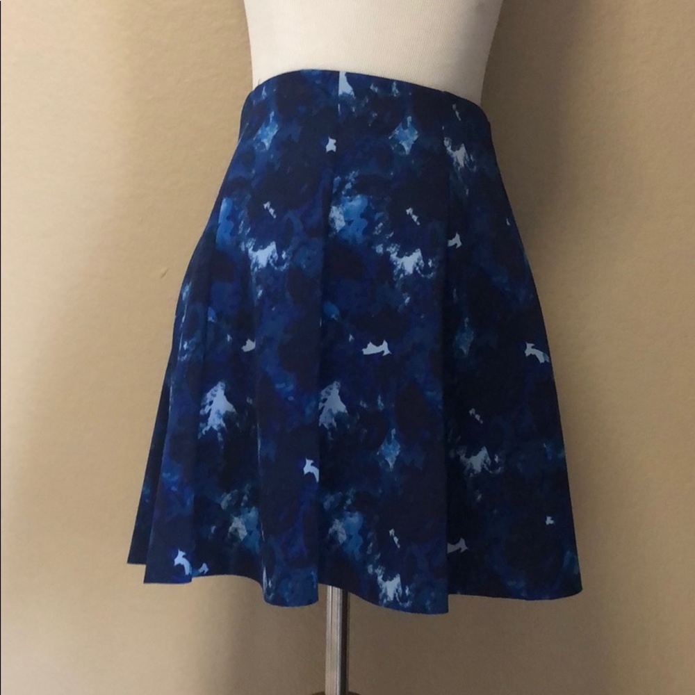 A-line blue skirt with abstract pattern